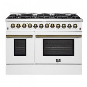 Forno Galiano 48" White Freestanding Dual Fuel Double Oven Range with True Convection (6.58 Cu. Ft.) - FFSGS6156-48WHT