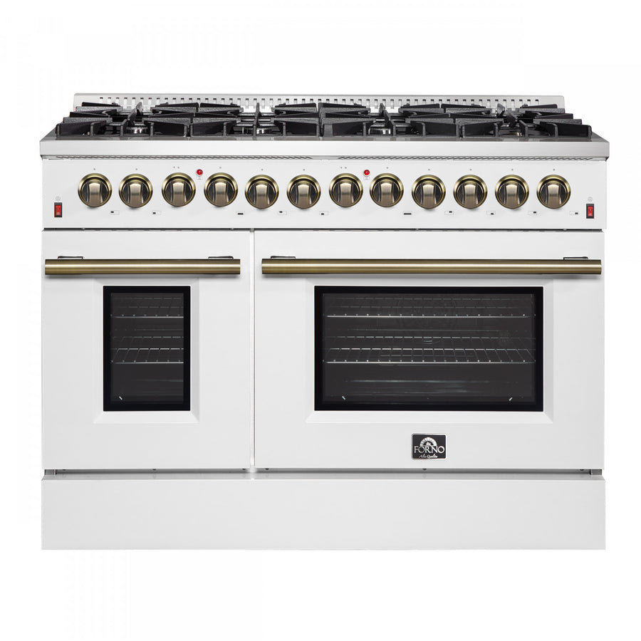 Forno Galiano 48" White Freestanding Dual Fuel Double Oven Range with True Convection (6.58 Cu. Ft.) - FFSGS6156-48WHT