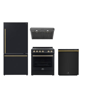 Forno Premium Black Kitchen Package with Range, Bottom Freezer Refrigerator, Dishwasher and Range Hood - FBDL-006-02CA