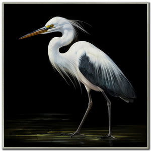Moonlight Egret II Wall Art - Black/White - 32 X 32
