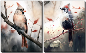 Cardinals Wall Art - Red/Neutral - 16 X 20 - Set of Two