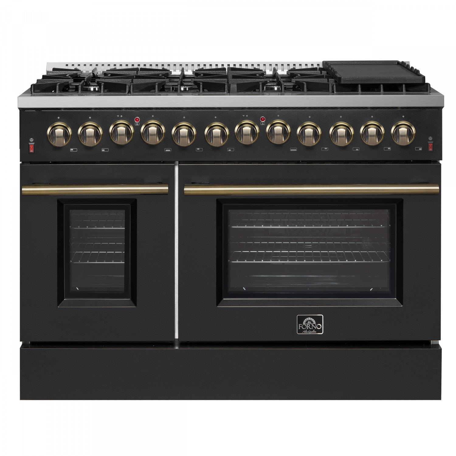 Forno Galiano 48" Black Freestanding Dual Fuel Double Oven Range with True Convection (6.58 Cu. Ft.) - FFSGS6156-48BLK
