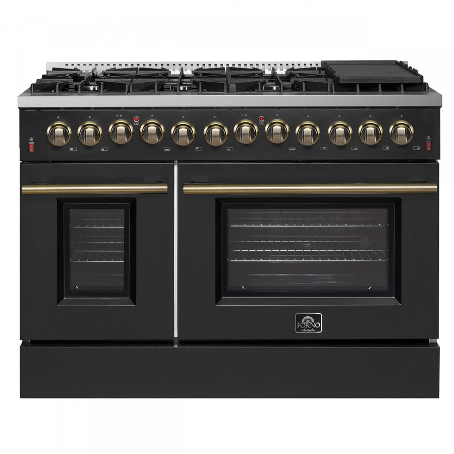 Forno Galiano 48" Black Freestanding Dual Fuel Double Oven Range with True Convection (6.58 Cu. Ft.) - FFSGS6156-48BLK