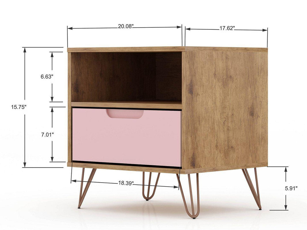 Nuuk I Night Table Set of 2 - Nature/Rose Pink