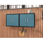 Lunde Floating Garage Cabinet - Matte Black/Aqua Blue - Set of 2