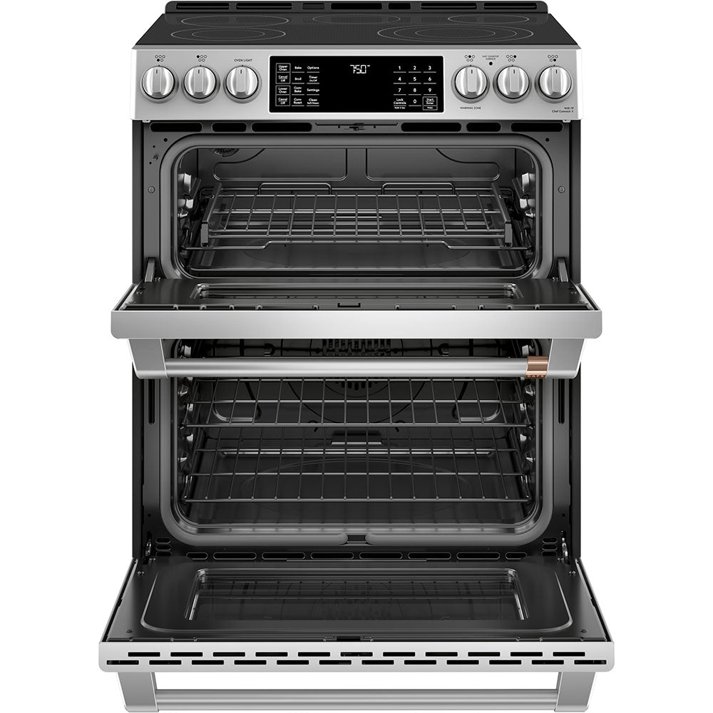 GE Café Stainless Steel 30" Electric Double Oven Range with Built-in Wifi and No-Preheat Air Fry (6.7 Cu. Ft) - CCES750P2MS1
