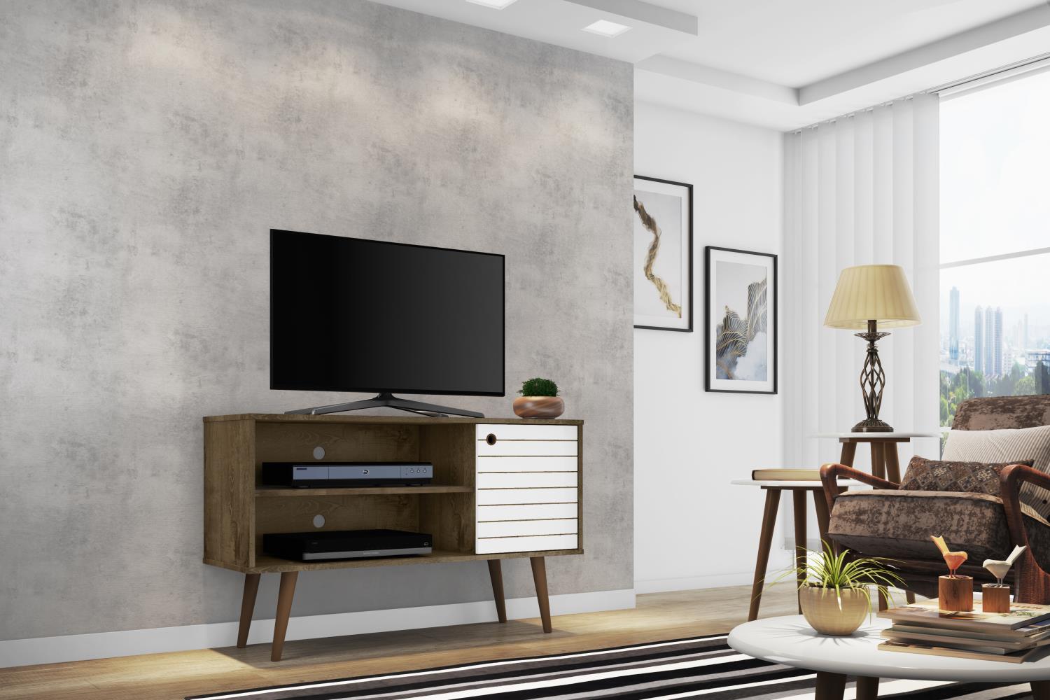 Lekedi 42" TV Stand - Matte Rustic Brown/White