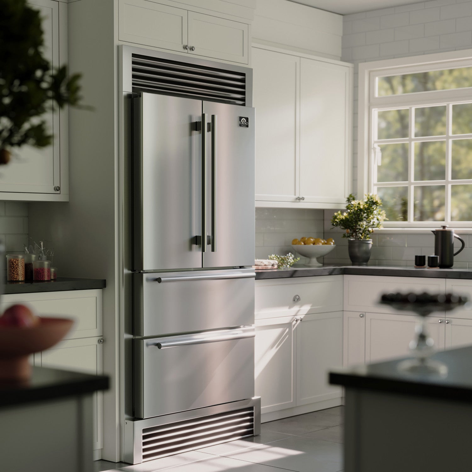 Forno Moena 40" 19.2 Cu.Ft. Stainless Steel Built-In French Door Refrigerator with Ice Maker - FFRBI1820-40SG