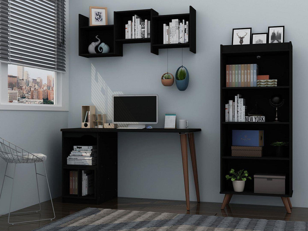 Applesham 3-Piece Extra Storage Home Office Set - Black