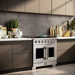 Forno Capriasca 36" Stainless Steel French Door Freestanding Gas Range with Air Fry (5.36 Cu. Ft.) - FFSGS6460-36