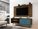 Lekedi 63" TV Stand and Panel Set - Rustic Brown/Aqua Blue