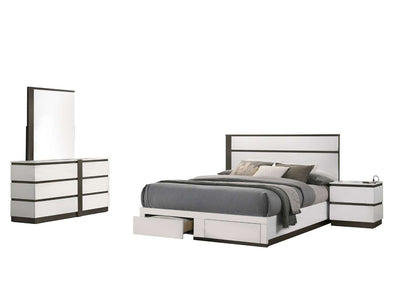 Allister Chambre à coucher avec rangement 6 mcx grand – blanc, bronze