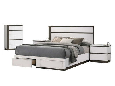Allister Chambre à coucher avec rangement 5 mcx grand – blanc, bronze