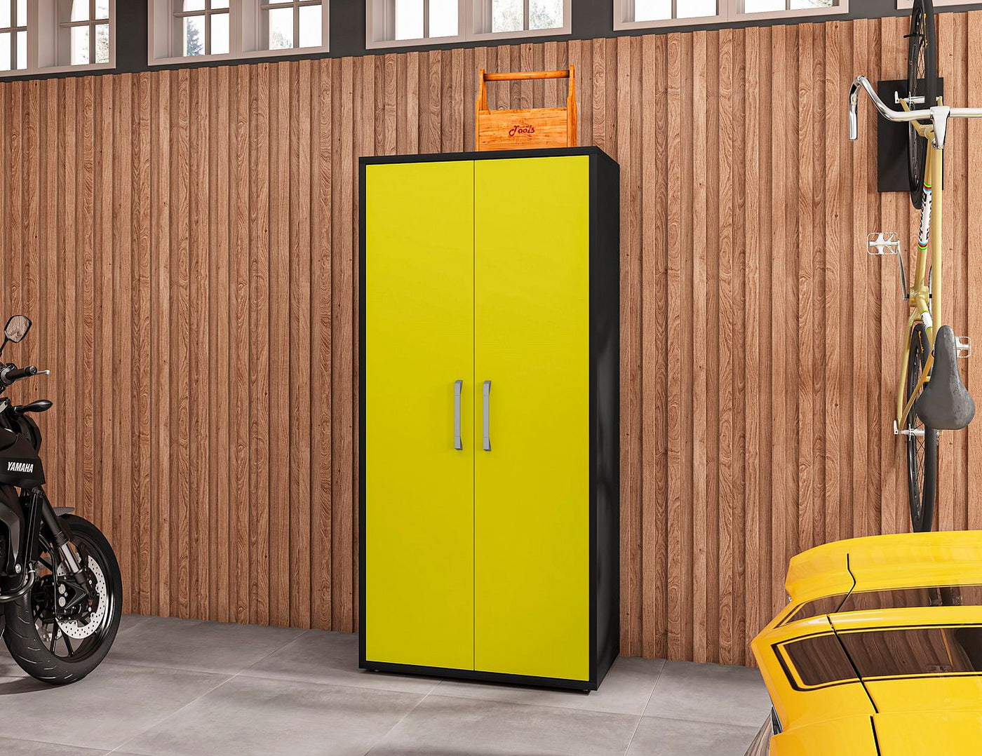 Lunde Tall Garage Cabinet - Yellow Gloss