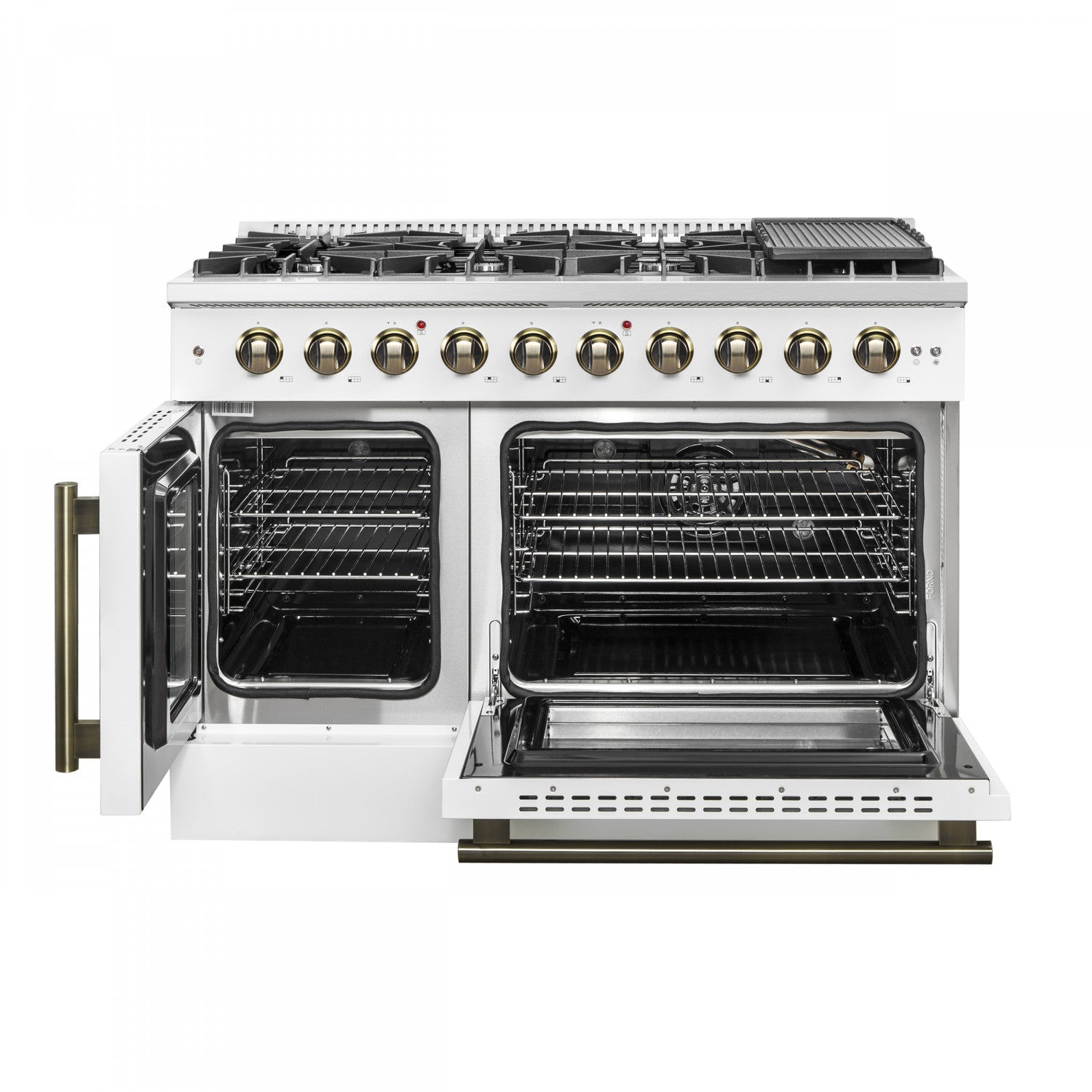 Forno Galiano 48" White Freestanding Double Oven Gas Range (6.58 Cu. Ft.) - FFSGS6444-48WHT