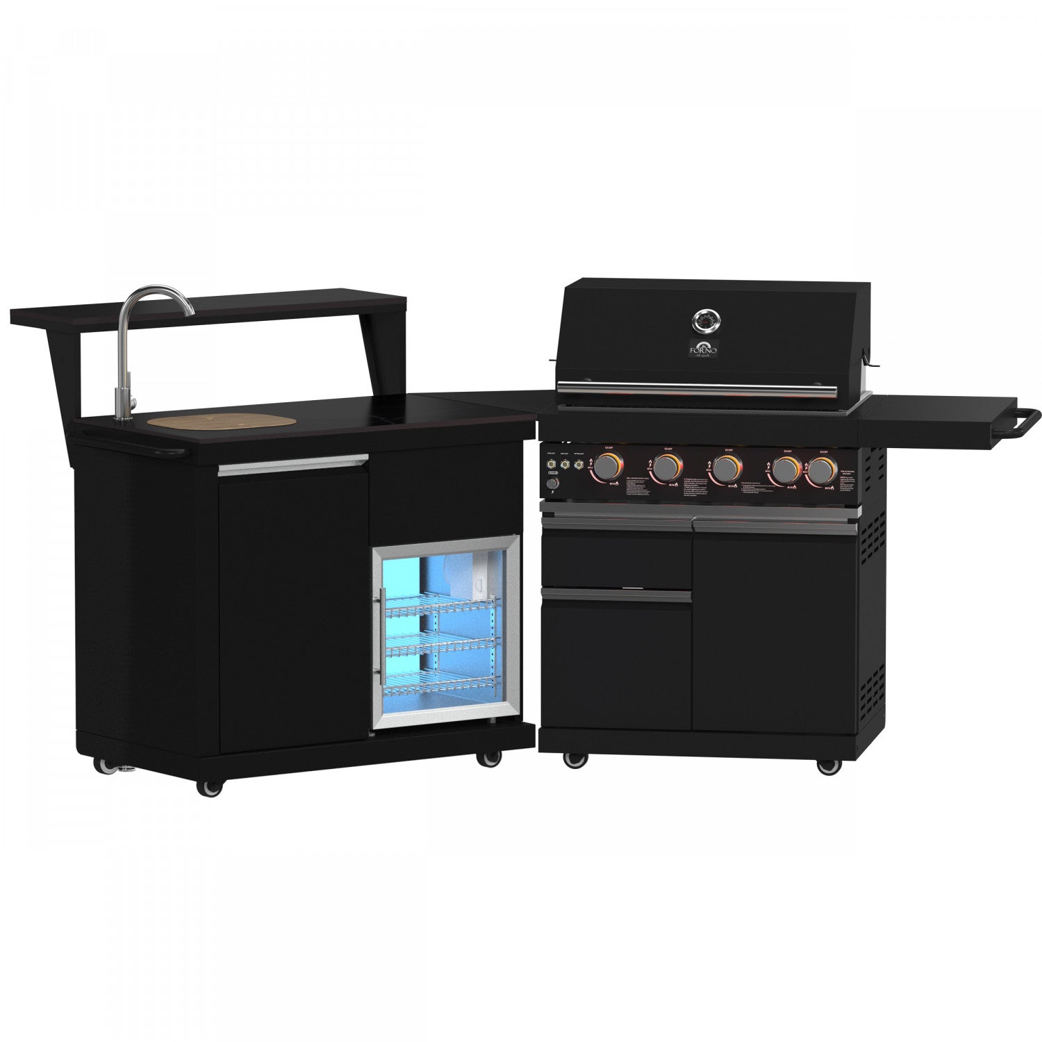 Forno All'Aperto Black Countertop Outdoor Kitchen with 62,600 BTU BBQ and Beverage Centre - FODKT2582BLK