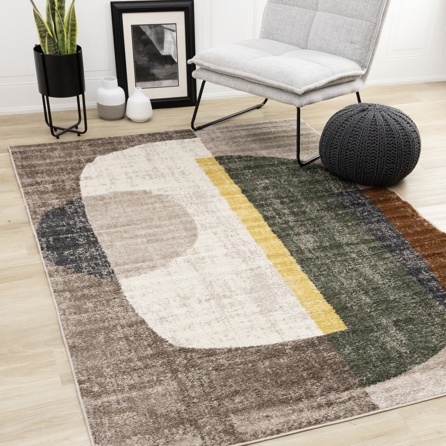 Maui Modern Geometric Area Rug - 5' X 8' - Grey/Green/Yellow