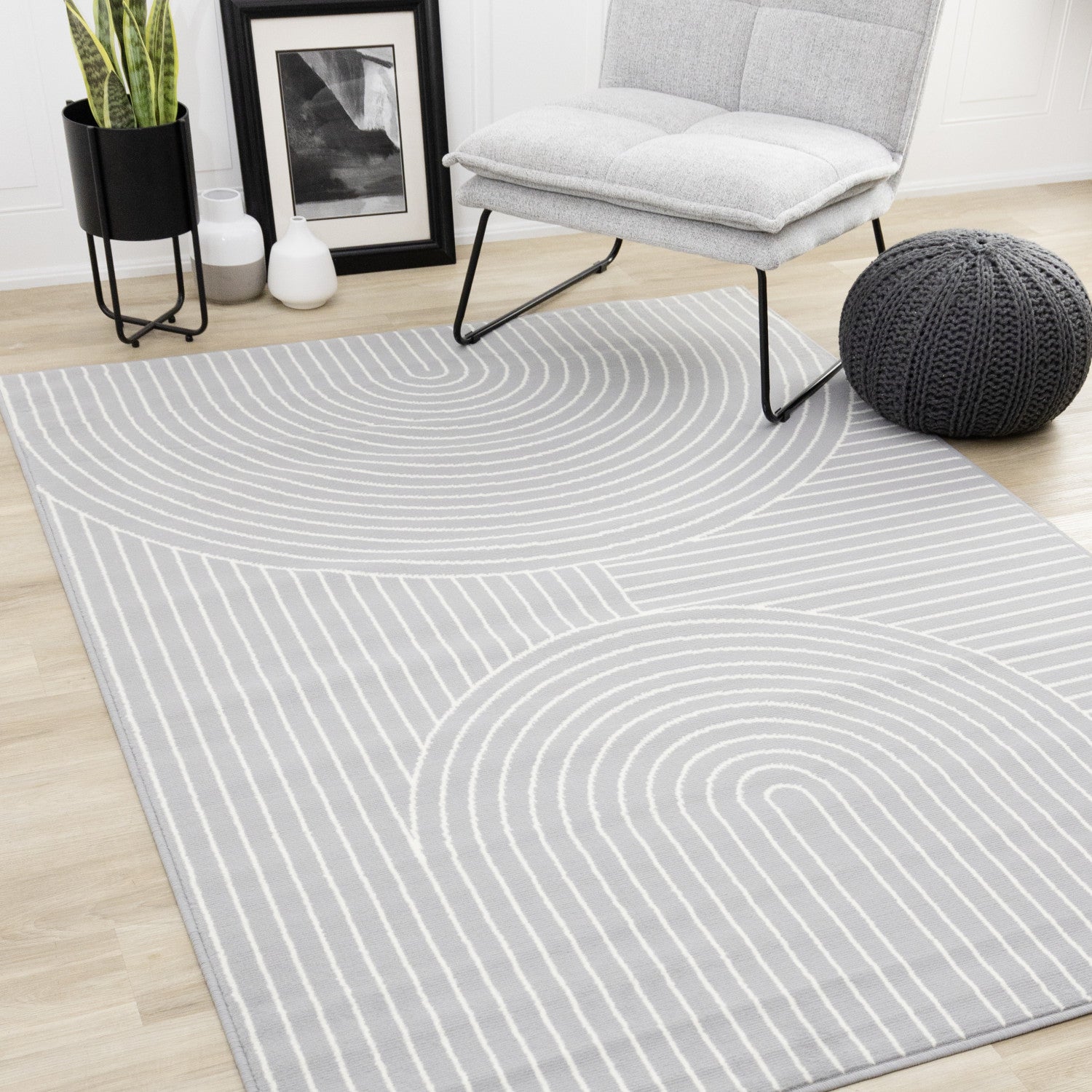 Functional Modern Arches Area Rug - 5' X 8' - Grey/White