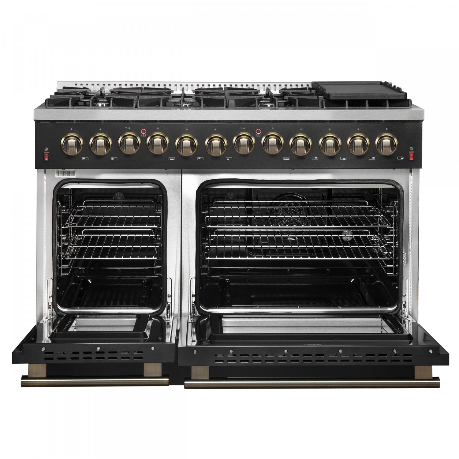 Forno Galiano 48" Black Freestanding Dual Fuel Double Oven Range with True Convection (6.58 Cu. Ft.) - FFSGS6156-48BLK
