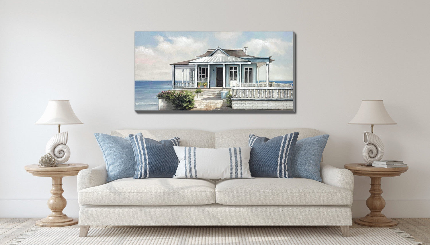 Seaside Cottage Wall Art - Blue/White - 28 X 56