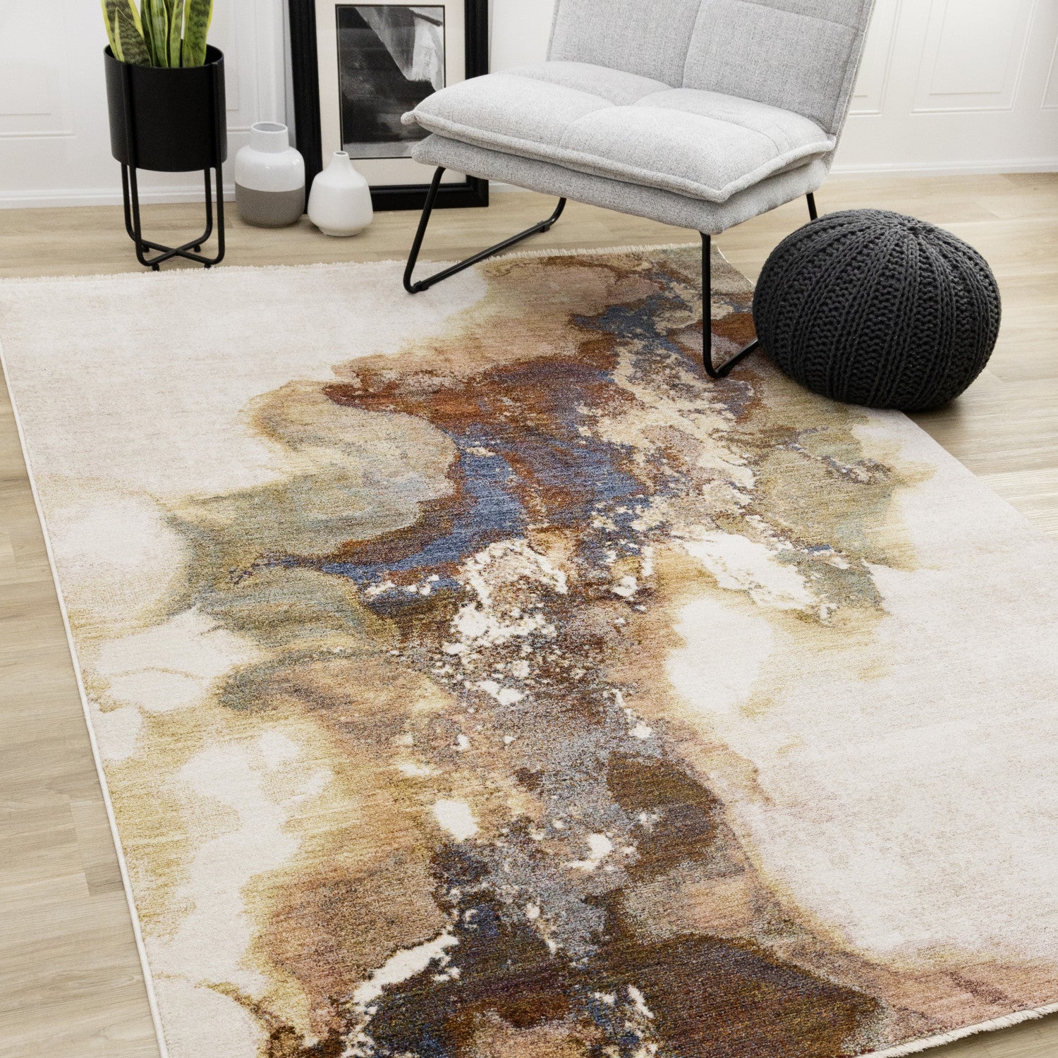 Micah Modern Galaxy Area Rug - 5' X 8' - Cream/Grey/Blue