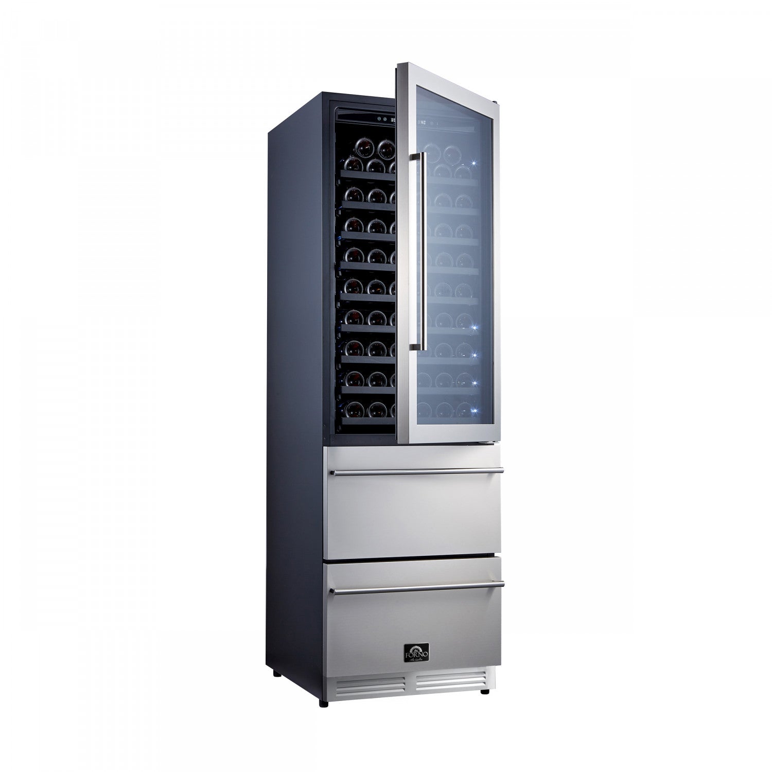 Forno Azienda 24" Stainless Steel 108 Bottle Dual Zone Wine Cooler with Two Refrigerated Drawers - FWCDR6628-24S