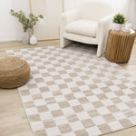 Logan Modern Checkered Area Rug - 8' X 11' - Beige/Cream