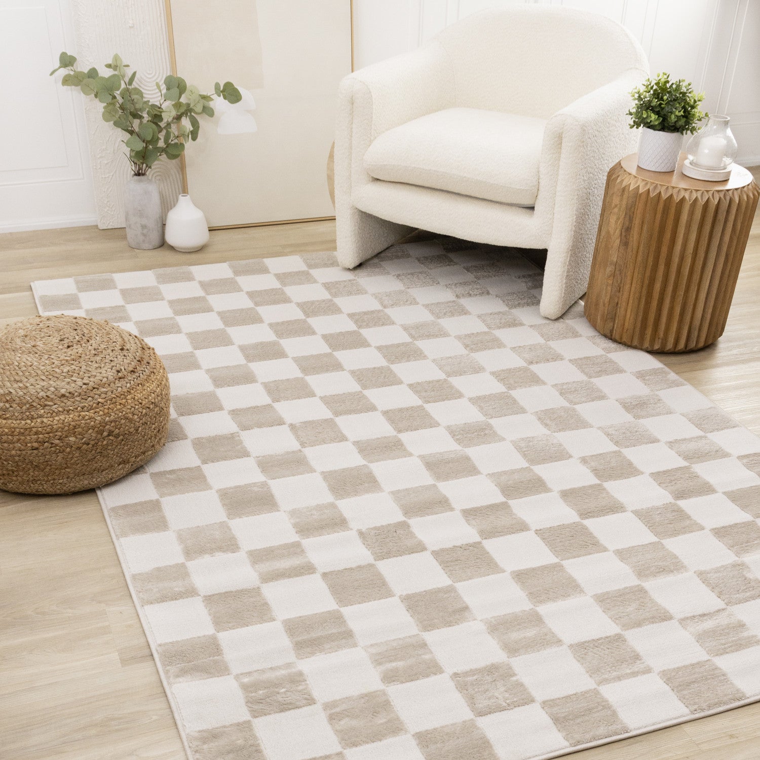 Logan Modern Checkered Area Rug - 8' X 11' - Beige/Cream