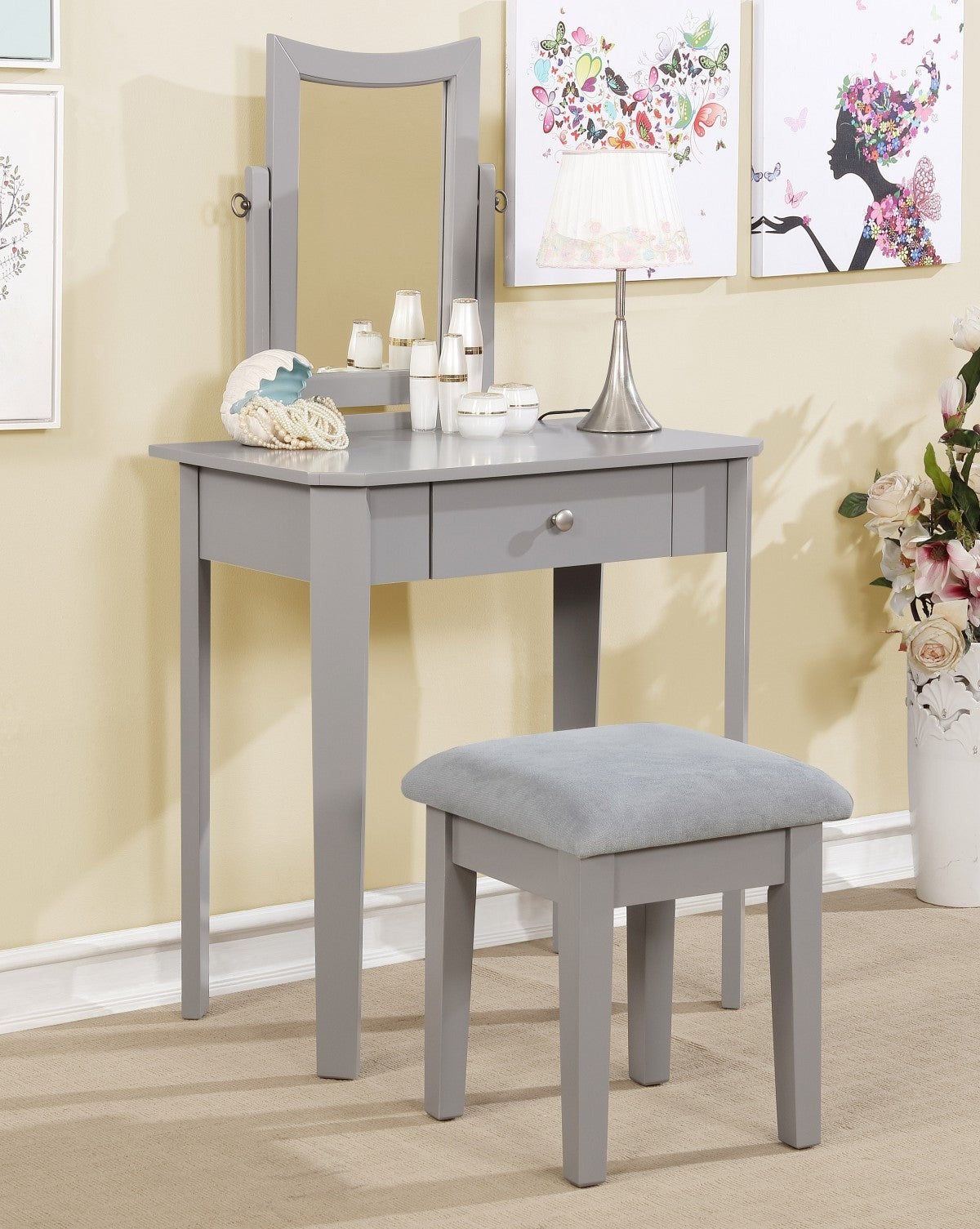 Anabella Vanity with Stool - Grey