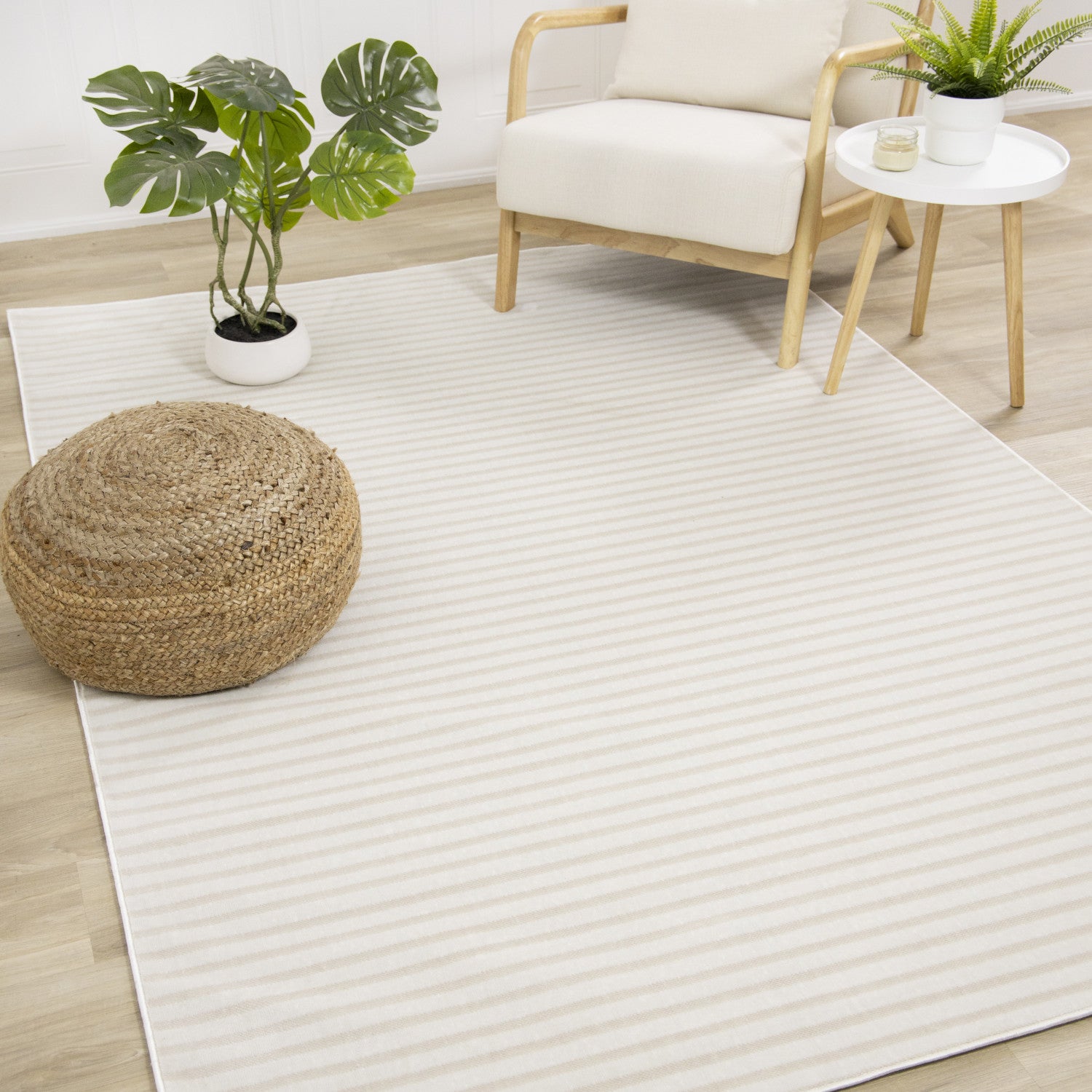 Machine Washable Modern Stripes Area Rug - 5' X 8' - Cream/Beige