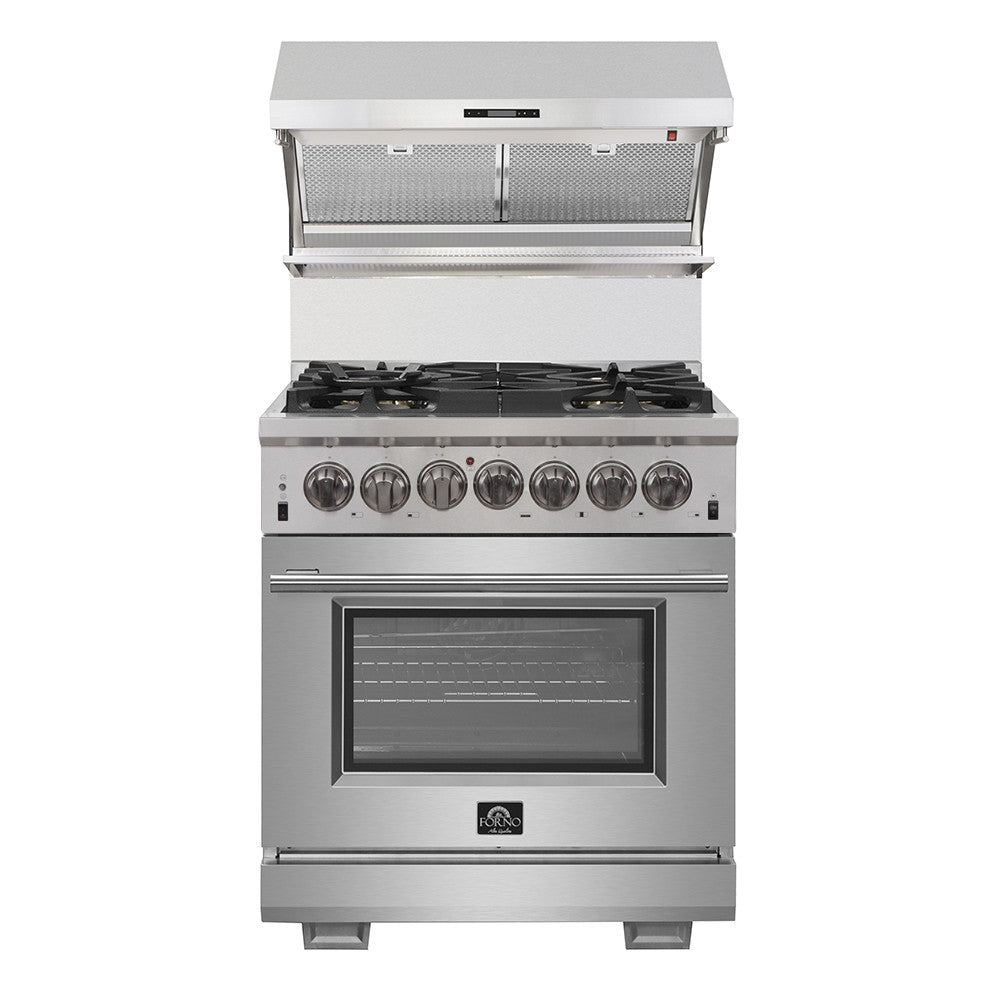 Forno Capriasca 30" Stainless Steel Dual Fuel Range with True Convection (4.32 Cu. Ft.) - FFSGS6187-30