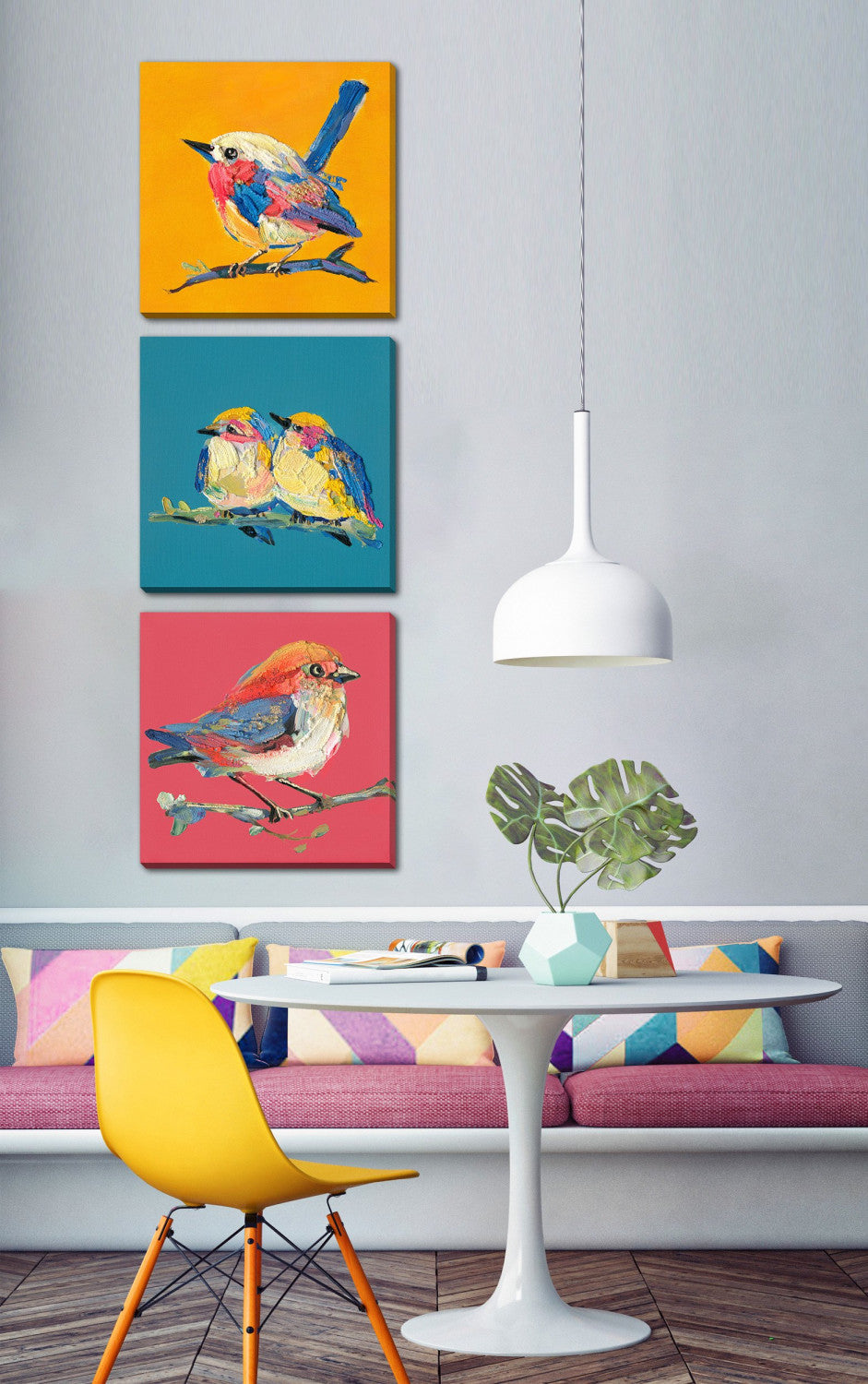 Feathered Friend Wall Art - Yellow - 16 X 16