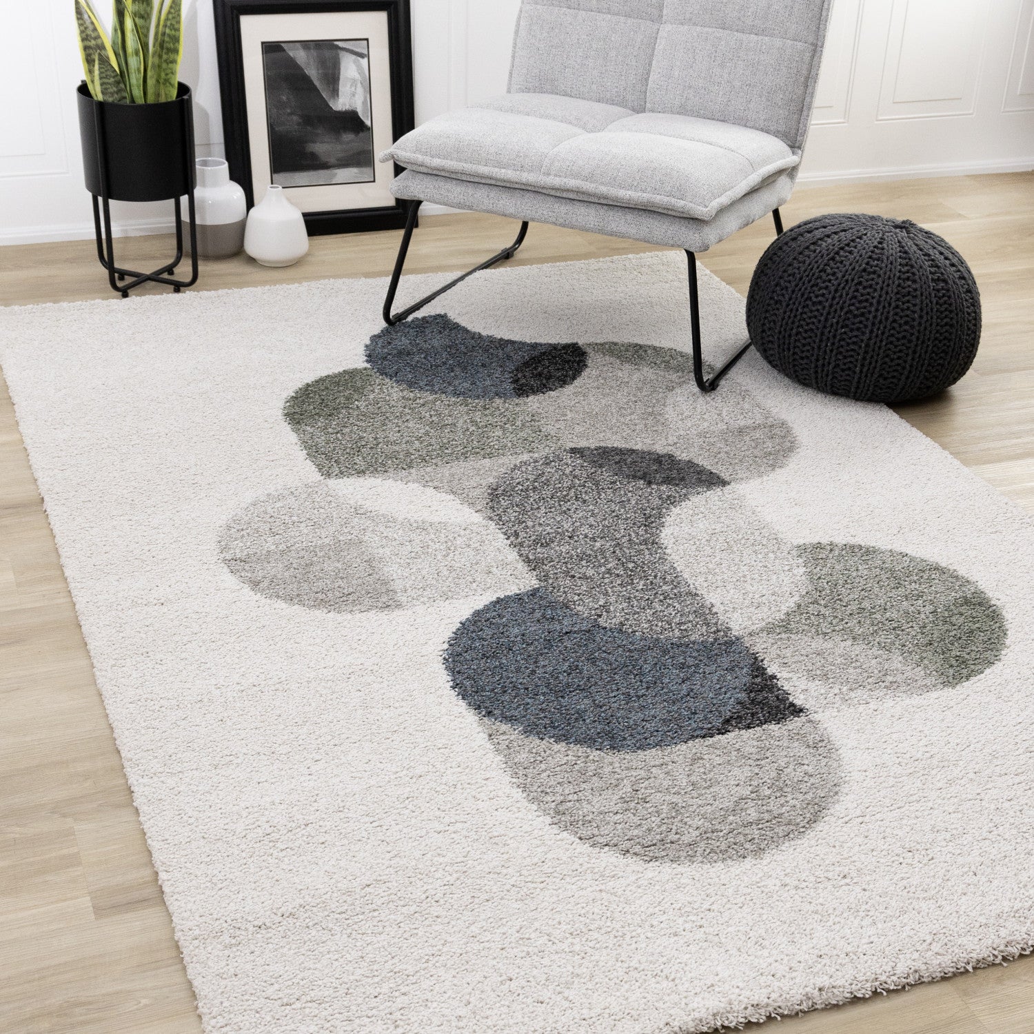 Misha Modern Geometric Area Rug - 5' X 8' - White/Grey