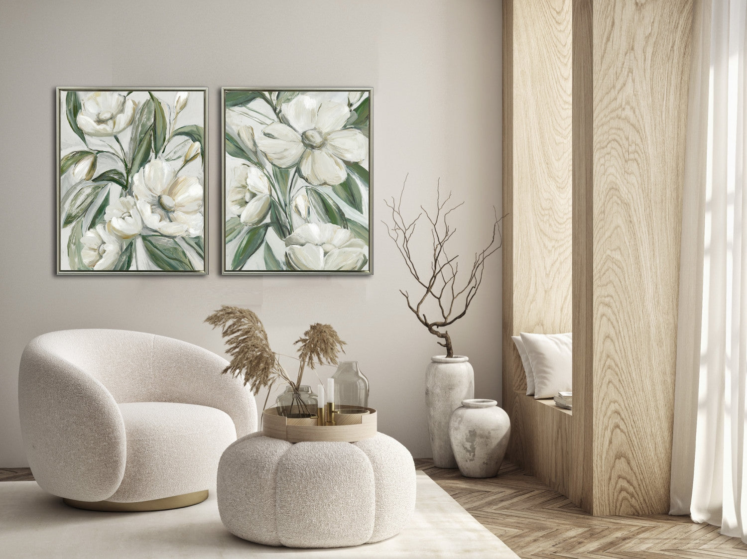Floral Contrast II Wall Art - White - 30 X 24