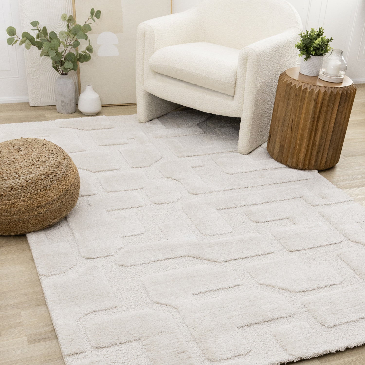 Luxury Plush Textured Shapes Area Rug - 5' X 8' - Cream