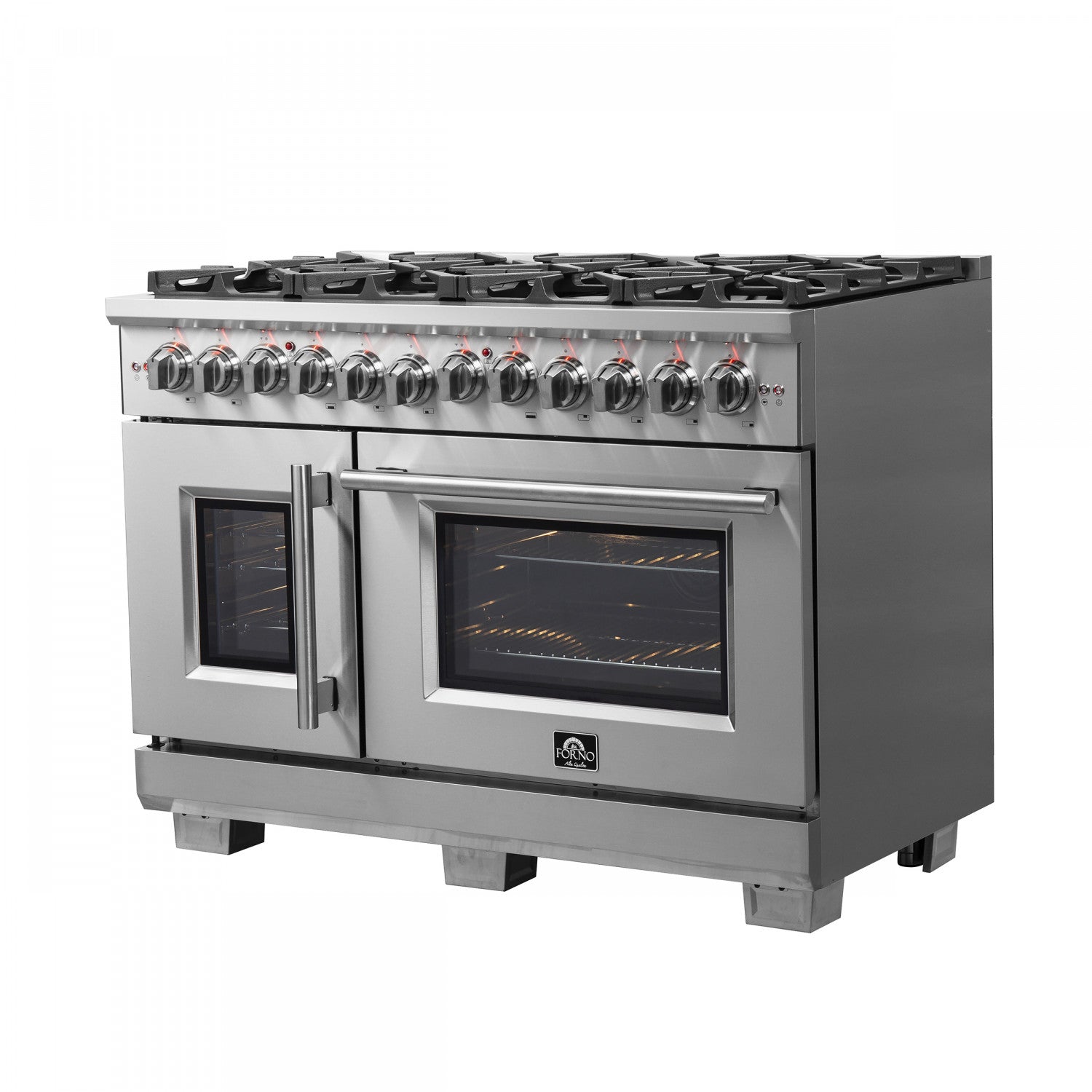 Forno Capriasca 48" Stainless Steel Freestanding Dual Fuel Double Oven Range with True Convection (6.58 Cu. Ft.) - FFSGS6387-48