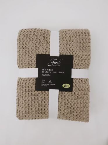 Fresh Perspective Knit Ivory Throw -Light Brown