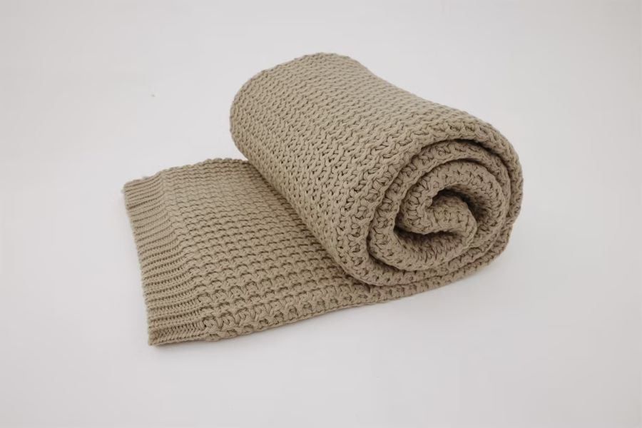 Fresh Perspective Knit Ivory Throw -Light Brown