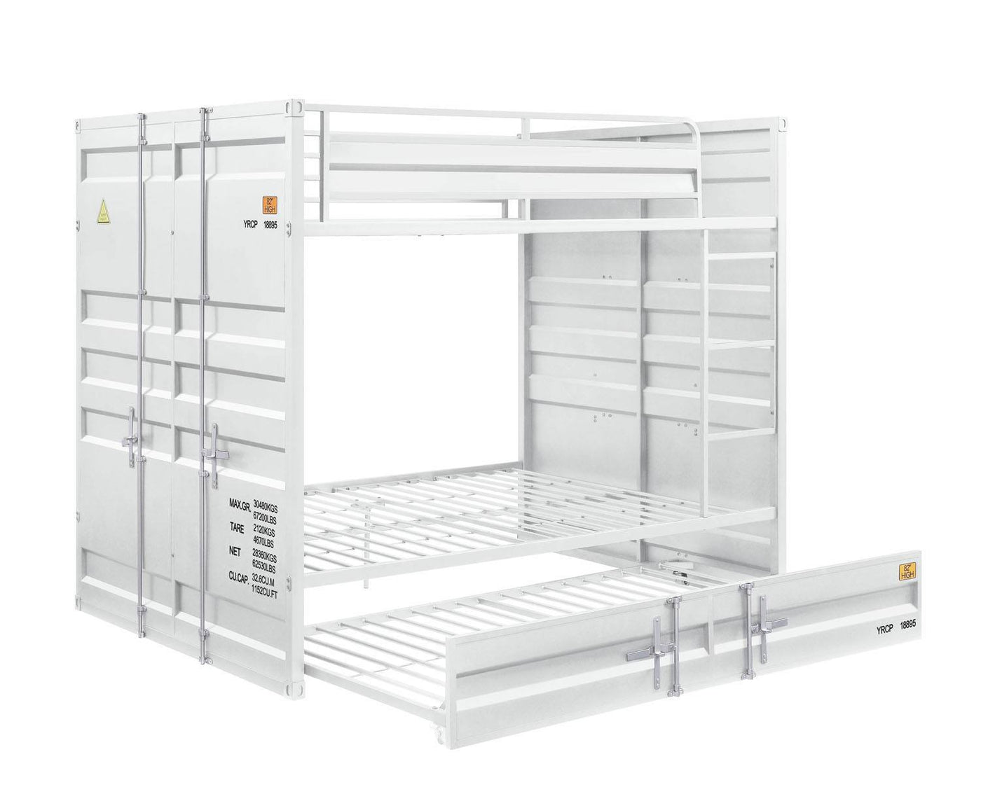 Konto Industrial Full Bunk Bed with Trundle- White