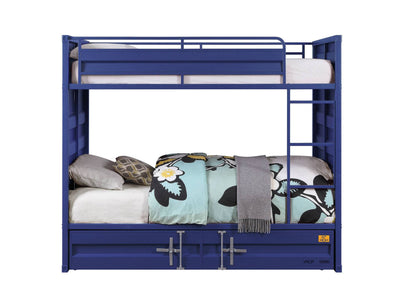 Konto Industrial Twin Bunk Bed with Trundle - Blue