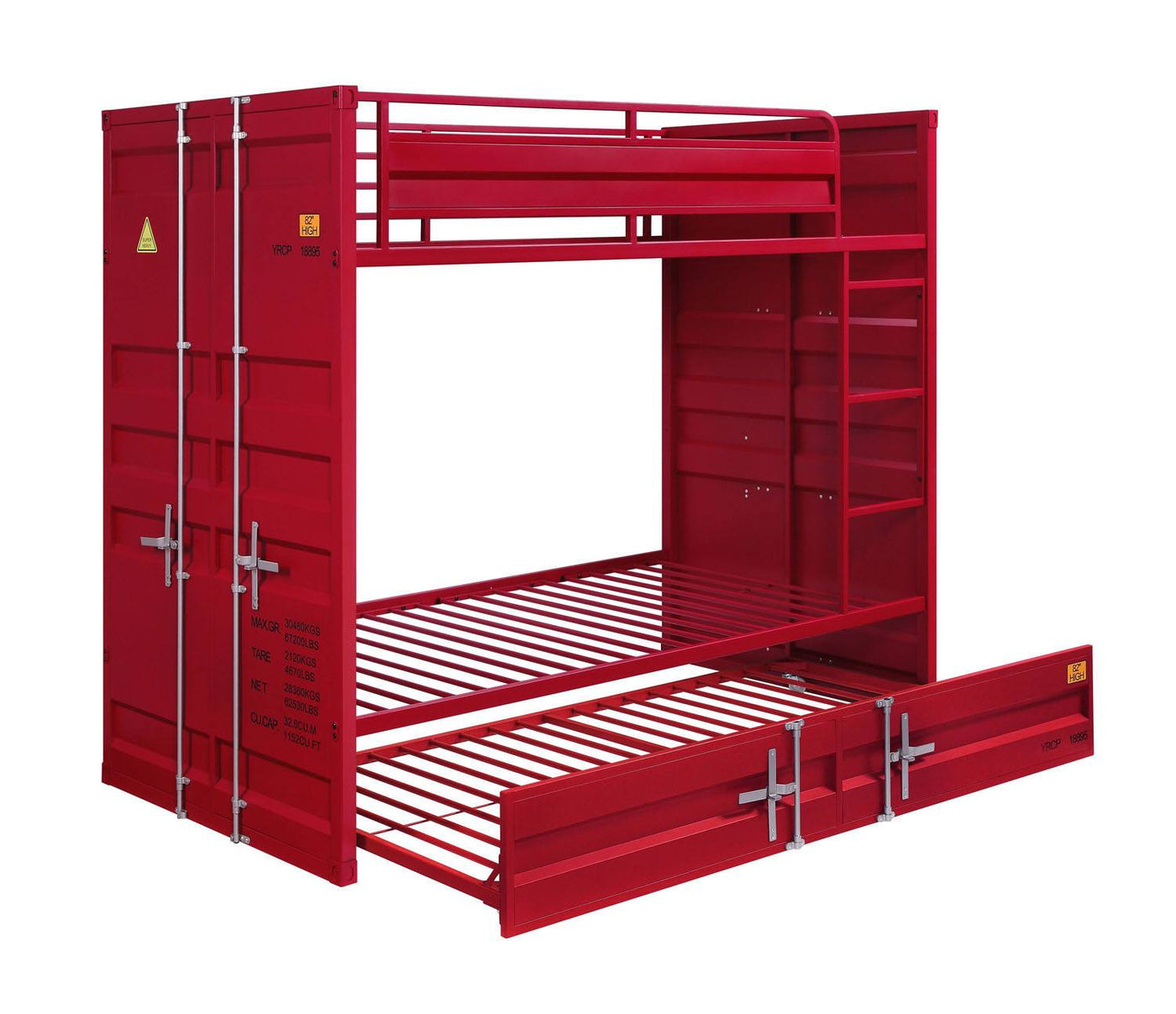 Konto Industrial Full Bunk Bed with Trundle - Red