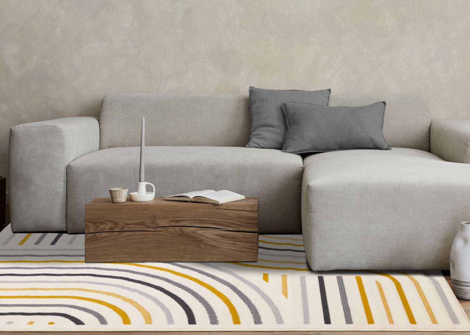 Functional Modern Curves Area Rug - 8' X 11' - Cream/Yellow