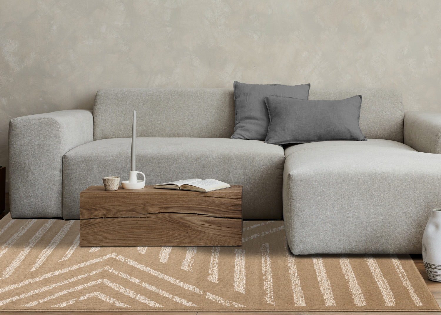 Functional Contemporary Lines Area Rug - 8' X 11' - Brown/Cream