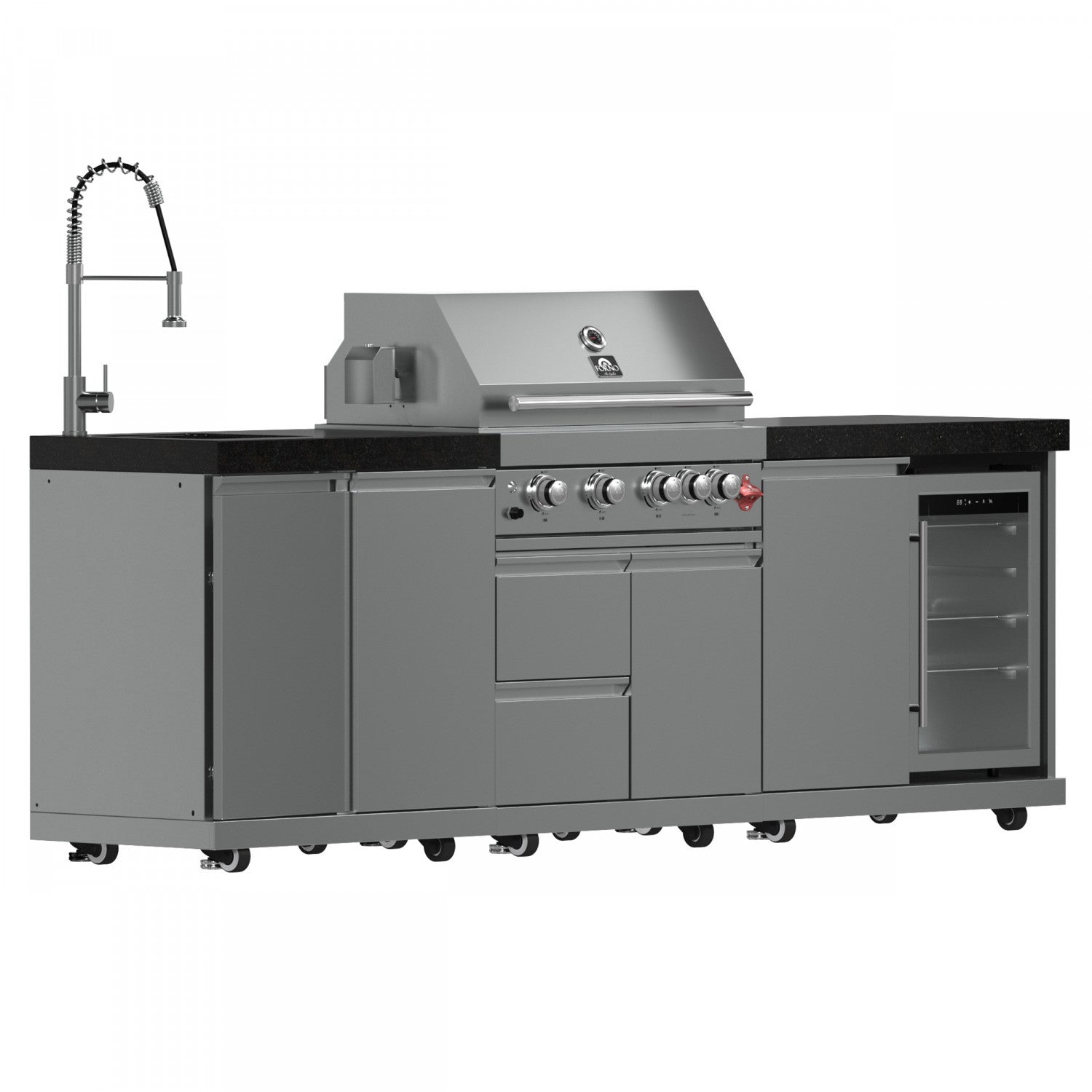 Forno Bulnes Black Countertop Outdoor Kitchen with 30" 60,000 BTU BBQ and Beverage Centre - FODKT2506BLK