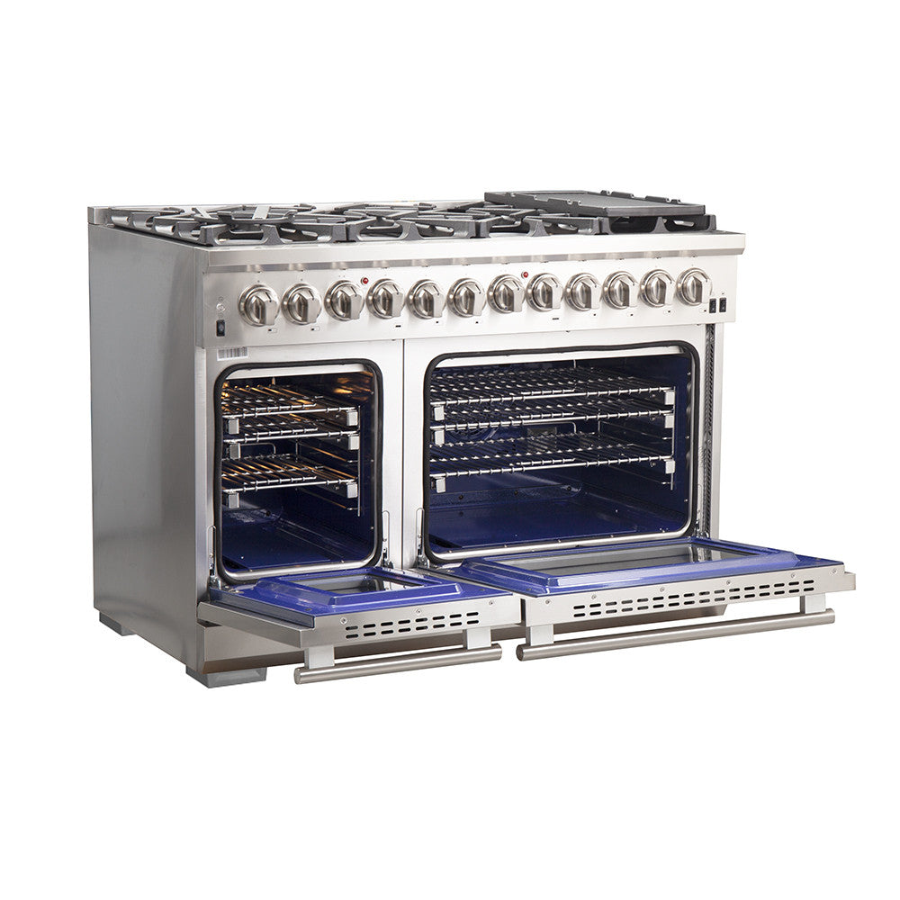 Forno Capriasca 48" Stainless Steel Dual Fuel Double Oven Range with True Convection (6.58 Cu. Ft.) - FFSGS6187-48