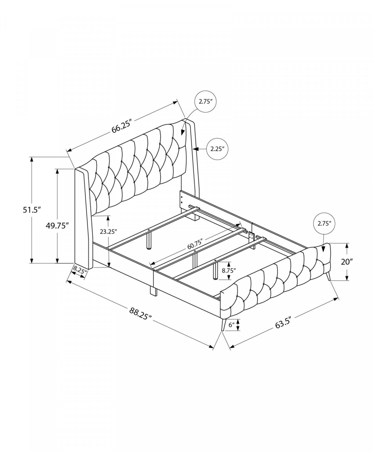 Eleanor Queen Bed - Grey