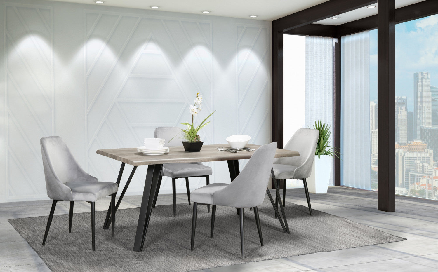 Eugenie Velvet Dining Chair - Grey - Set of Two