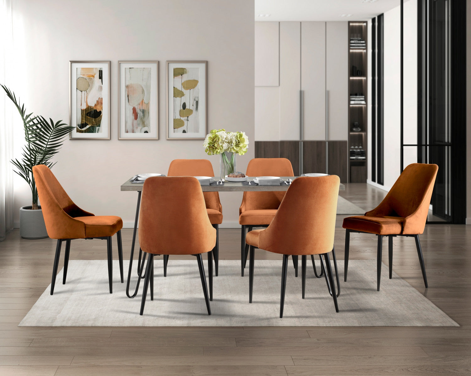 Eugenie Velvet Dining Chair - Orange - Set of Two