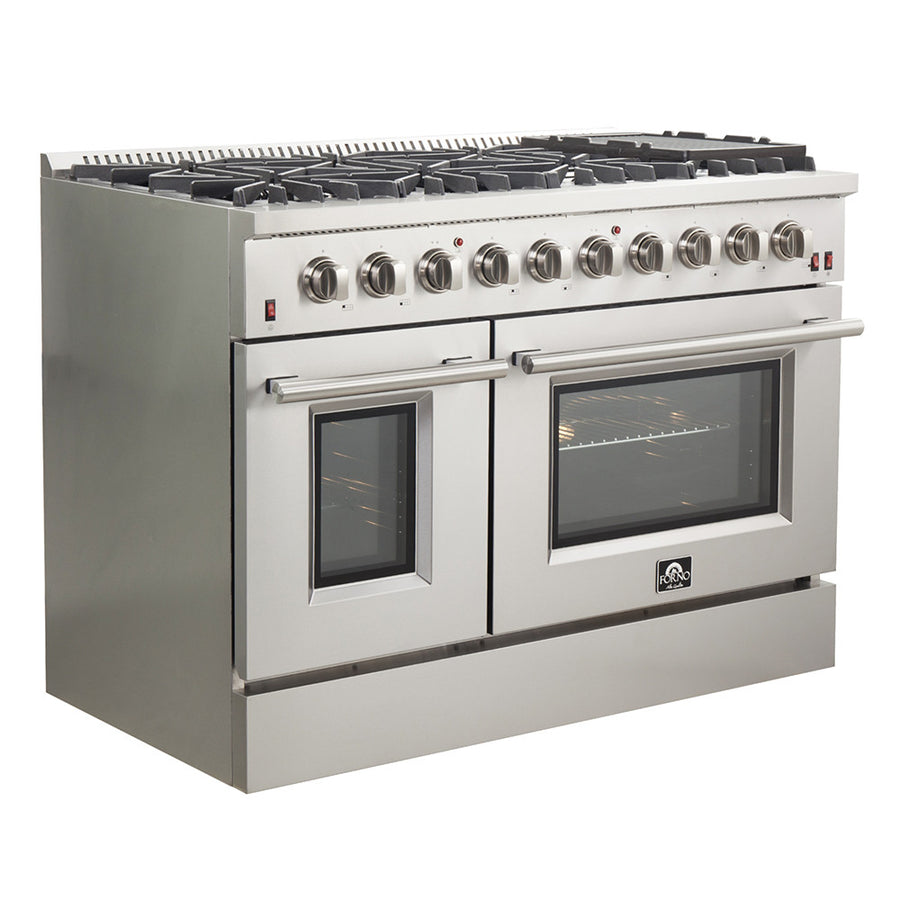 Forno Galiano 48" Stainless Steel Freestanding Double Oven Gas Range (6.58 Cu. Ft.) - FFSGS6244-48