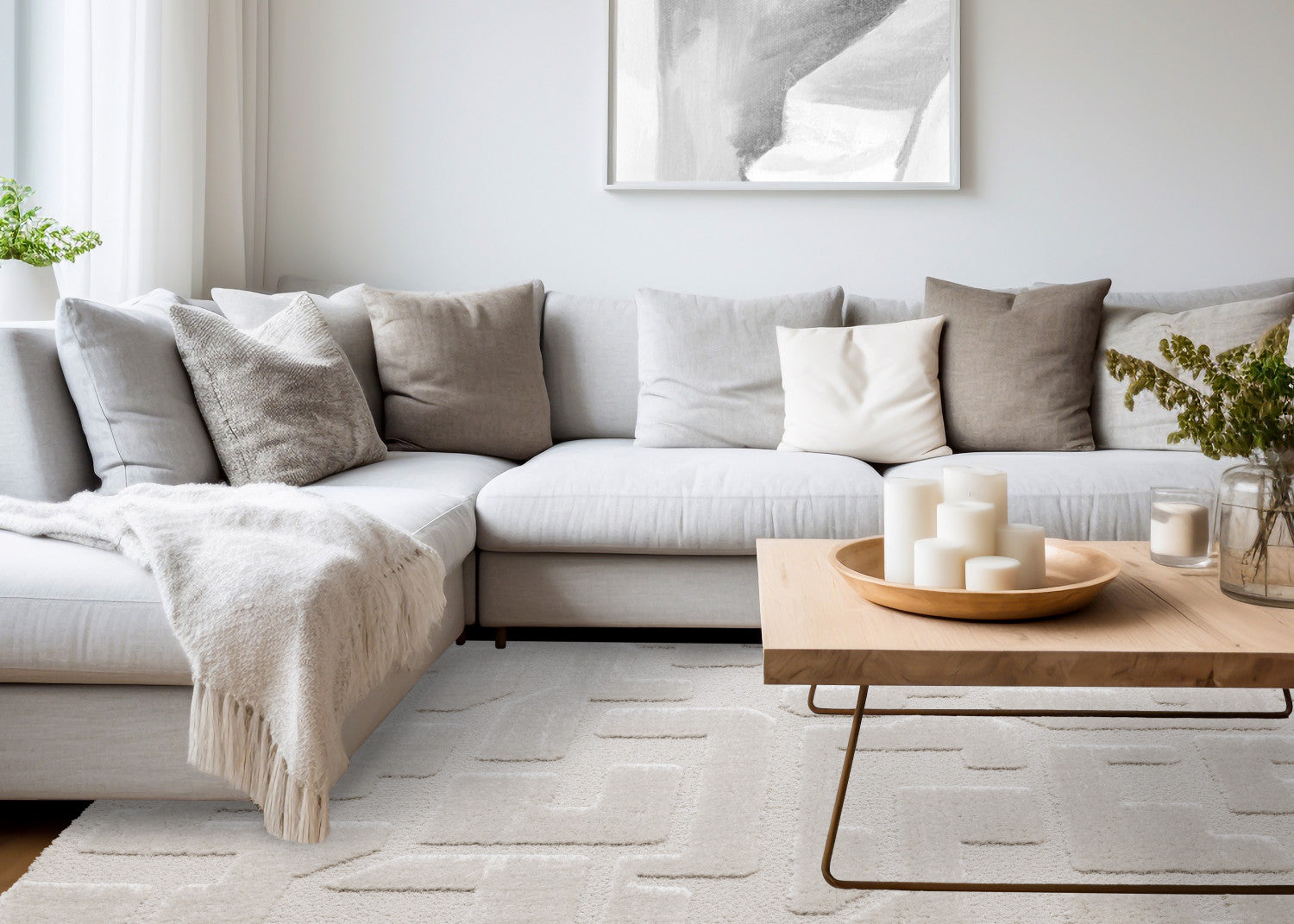 Luxury Plush Textured Shapes Area Rug - 5' X 8' - Cream